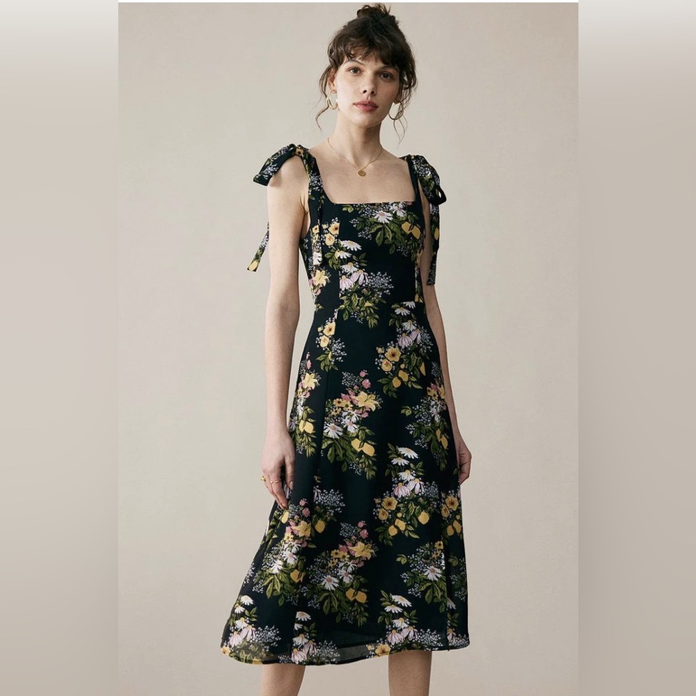 NWT Rihoas- Black Tie Strap Formal Midi Dress- Size L